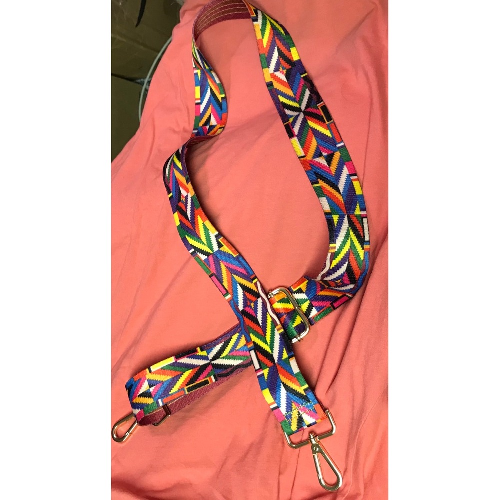 Multicolor Geometric Woven‎ Guitar Style Purse Strap Gold Hardware Adjustable